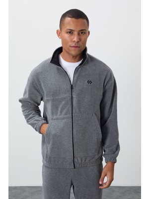 Tommy Life Gri Melanj Kalın Yumuşak Dokulu Comfort Fit Nakışlı Erkek Eşofman Takım - 85269