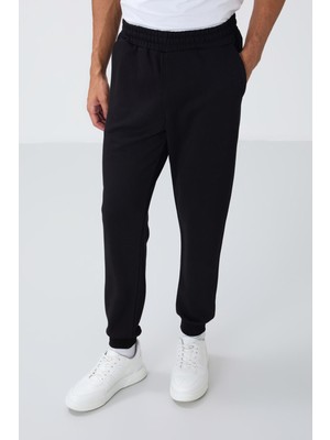 Tommy Life Siyah Kompakt Pamuklu Kalın Pürüzsüz Dokulu Kapüşonlu Comfort Fit Erkek Eşofman Takım - 85262