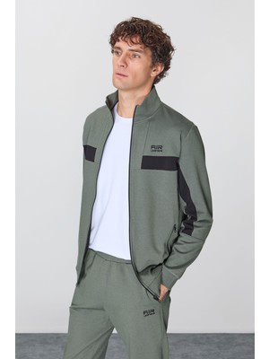 Haki Yüzeyi Dokulu Standart Fit Nakışlı Erkek Eşofman Takım - 85248