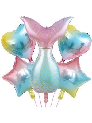 Parti Dükkanım Deniz Kızı Rainbow Folyo Balon Seti 5 Li