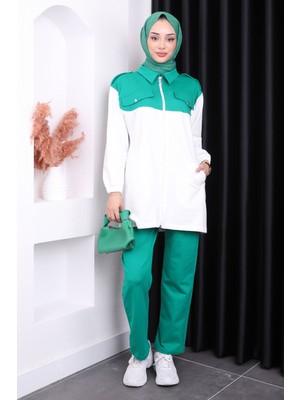 Zümrüt Yeşili Fermuarlı Pantolonlu İki İplik Takım