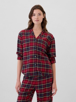 Gap Kadın Bordo Relaxed Flannel Pijama Üstü