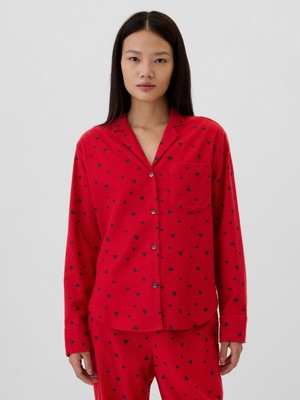 Gap Kadın Kırmızı Relaxed Flannel Pijama Üstü