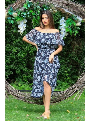 Kadın Madonna Yaka Şifon Elbise DPNB10037