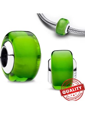 Lines Bijuteri Mini Yeşil Murano Cam Charm 925 Ayar