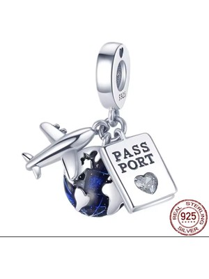 Lines Bijuteri Üçlü Sallantılı Uçak,dünya ve Kalp Temalı Pasaport Charm