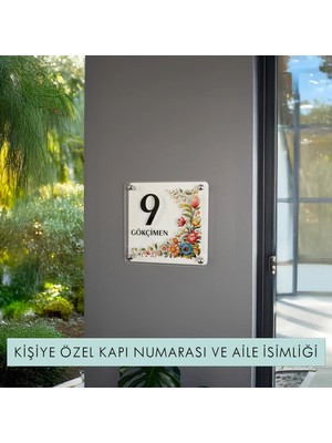 Morimora Kişiye Özel Zarif Çiçekli Kapı Isimliği -Siyah