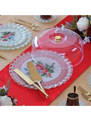 Glore Maudie Altın Yaldızlı Cam Kek Fanusu