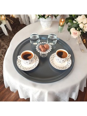 Ece Ev Modası Metal Sunum Tepsisi, Kahve Tepsisi, Çay Tepsisi, 26 cm Yuvarlak Tepsi