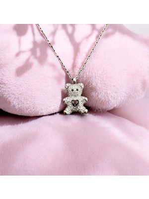 Monemel Swarovski Teddy Bear  Kolye  925 Gümüş(Altın Kaplama)