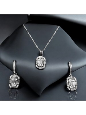 Monemel Kristal Oval  Baget  Kolye ve Küpe Set (Altın Kaplama)