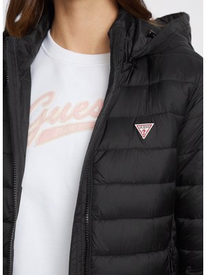 Guess Jeans Kapüşon Yaka Normal Kalıp Desenli Siyah Kadın Mont Gj Hooded Puffer - Recy Irıdescent