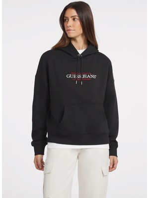 Guess Jeans Siyah Kadın Kapüşon Yaka Normal Kalıp Desenli Sweatshirt Gj Hood Os Amerıcan - Organıc Co/pl