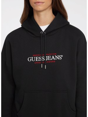 Guess Jeans Siyah Kadın Kapüşon Yaka Normal Kalıp Desenli Sweatshirt Gj Hood Os Amerıcan - Organıc Co/pl