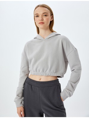 Koton Kapüşonlu Uzun Kollu Crop Beli Lastikli Oversize Sweatshirt