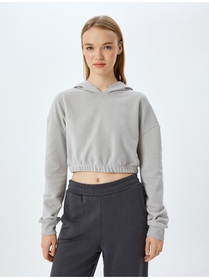 Koton Kapüşonlu Uzun Kollu Crop Beli Lastikli Oversize Sweatshirt