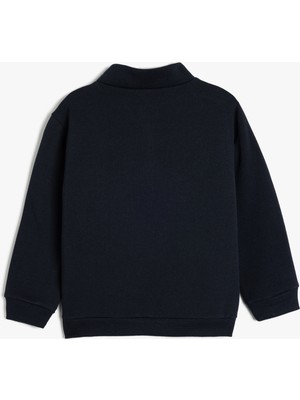 Koton Dik Yaka Yarım Fermuarlı Oversize Sweatshirt Uzun Kollu Işleme Detaylı