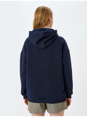 Koton Kedi Baskılı Kapüşonlu Uzun Kollu Şardonlu Oversize Sweatshirt