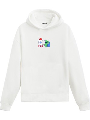 Colermi Uzaylı Buluşması Uzay Baskılı Sweat Uzay Temalı Kapşonlu Uzay Tasarım Hoodie