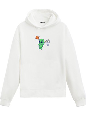 Colermi Gezegen Avcısı Uzay Baskılı Sweat Uzay Temalı Kapşonlu Pamuklu Uzay Tasarım Hoodie Sweatshirt