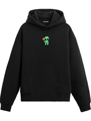 Colermi Uzaylı Basketbolcu Uzay Baskılı Sweat Uzay Temalı Kapşonlu Pamuklu Uzay Tasarım Hoodie Sweatshirt