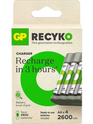 Gp Indit Recyko B441 4 x 2600 Mah R6 Aa Pilli Pil Şarj Cihazı (GP-B441/270HCER21-2GTLB4)