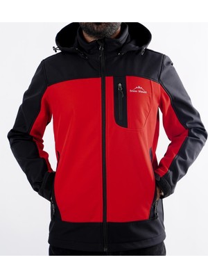 Snowmount Erkek Siyah Kırmızı Trail Softshell Outdoor Rüzgar Su Geçirmez Mont