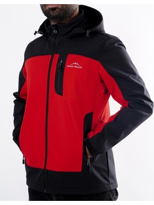 Snowmount Erkek Siyah Kırmızı Trail Softshell Outdoor Rüzgar Su Geçirmez Mont