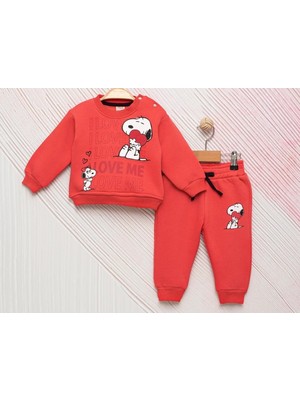 Little Pumpkin Kız Bebek Snoopy Baskılı Şardonlu Kışlık Eşofman Takım