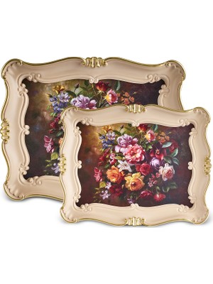Karaca Barok Ikili Dikdörtgen Tepsi 31/42 cm Renkli