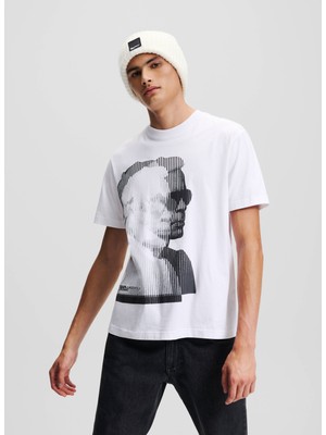 Karl Lagerfeld Bisiklet Yaka Baskılı Beyaz Erkek T-Shirt 246D1705_KLJ Regular Sslv Karl Tee