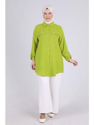 ottomanwear.com Büyük Beden Taş Cepli Tunik Olive OTW2334