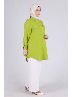 ottomanwear.com Büyük Beden Taş Cepli Tunik Olive OTW2334