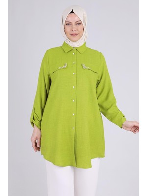 ottomanwear.com Büyük Beden Taş Cepli Tunik Olive OTW2334