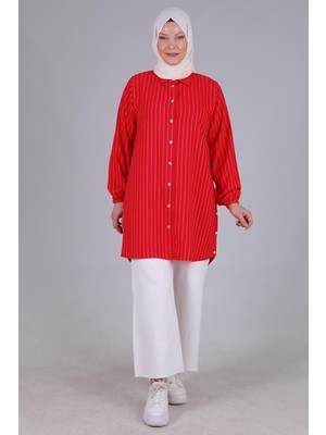 ottomanwear.com Büyük Beden Çizgili Tunik Scarlet OTW2343