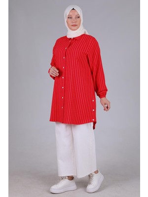 ottomanwear.com Büyük Beden Çizgili Tunik Scarlet OTW2343