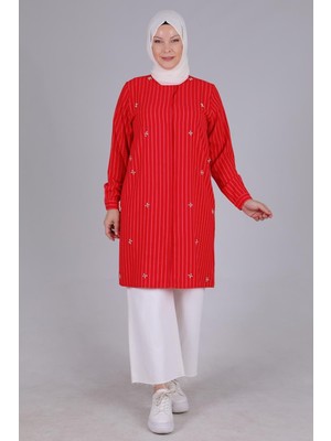 ottomanwear.com Büyük Beden Incili Tunik Kırmızı OTW2344