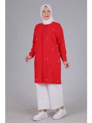 ottomanwear.com Büyük Beden Incili Tunik Kırmızı OTW2344