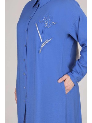 ottomanwear.com Büyük Beden Nakış Işlemeli Tunik Mavi OTW23025