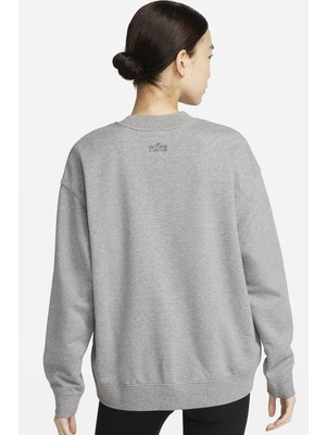 Nike Training Plus Essential Get Fit Dri Fit Graphic Crew Grey Oversized Bol Kesim Kadın Sweatshirt Gri