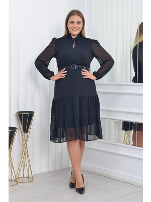 Kadın Desenli Büyük Beden Şifon Elbise DPNM7156