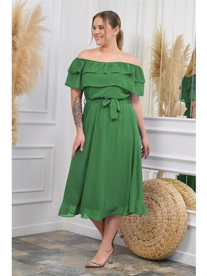 Dip Moda Dipmoda kadın madonna yaka büyük beden şifon elbise DP8061