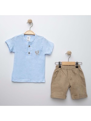 Mnk Baby & Kids Sıfır Yaka Müslin Erkek Çocuk Takım MNK6389