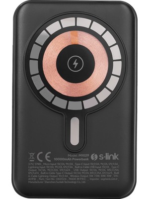S-Link M1029 10000MAH Magsafe 15W HSC22.5W+PD20W+QC3.0 Siyah LCD Taşınabilir Şarj Cihazı Powerbank