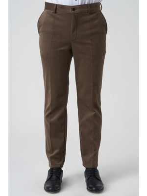 White Stone Amora P1031 Slim Fit Pamuklu Kadife Pantolon Toprak