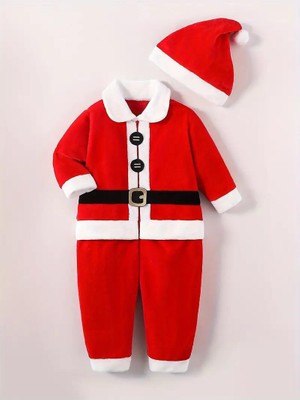 Masho Trend Noel Baba Kostümü - Polarlı Noel Baba Kıyafet (4 Parça) - Noel Cosplay - Christmas Noel Çocuk Kostüm