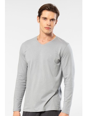 Cacharel Erkek Modal Pamuk V Yaka T-shirt 2243/Gri