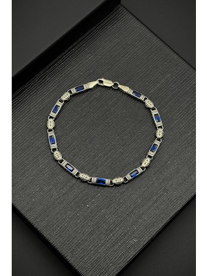 Frnch 925 Ayar Gümüş Italyan Model Lacivert Zirkon Taşlı Gümüş Renk Erkek Bileklik FRJ12338-3338-L