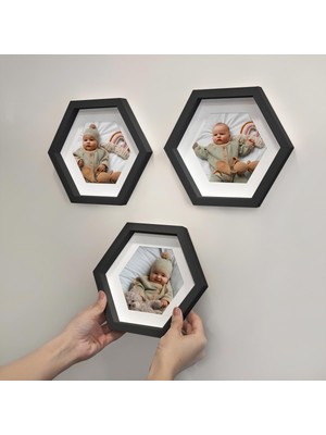 Nobbystar Yapışkanlı Sök-Tak Orta Boy Siyah Paspartulu Altıgen Çerçeve - 3'lü Paket