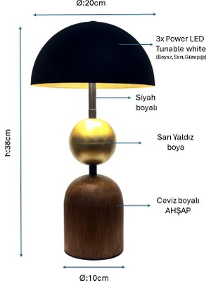 Pulchino Siyah- Sarı Yaldız Modern Masa Lambası PLC-1250-M-BSY